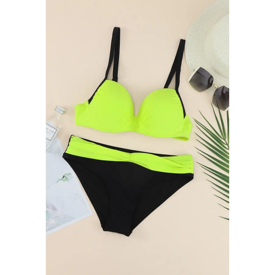 Contrast Sweetheart Neck Bikini Set