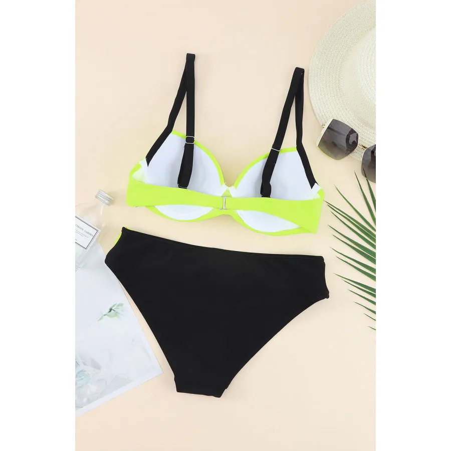 Contrast Sweetheart Neck Bikini Set