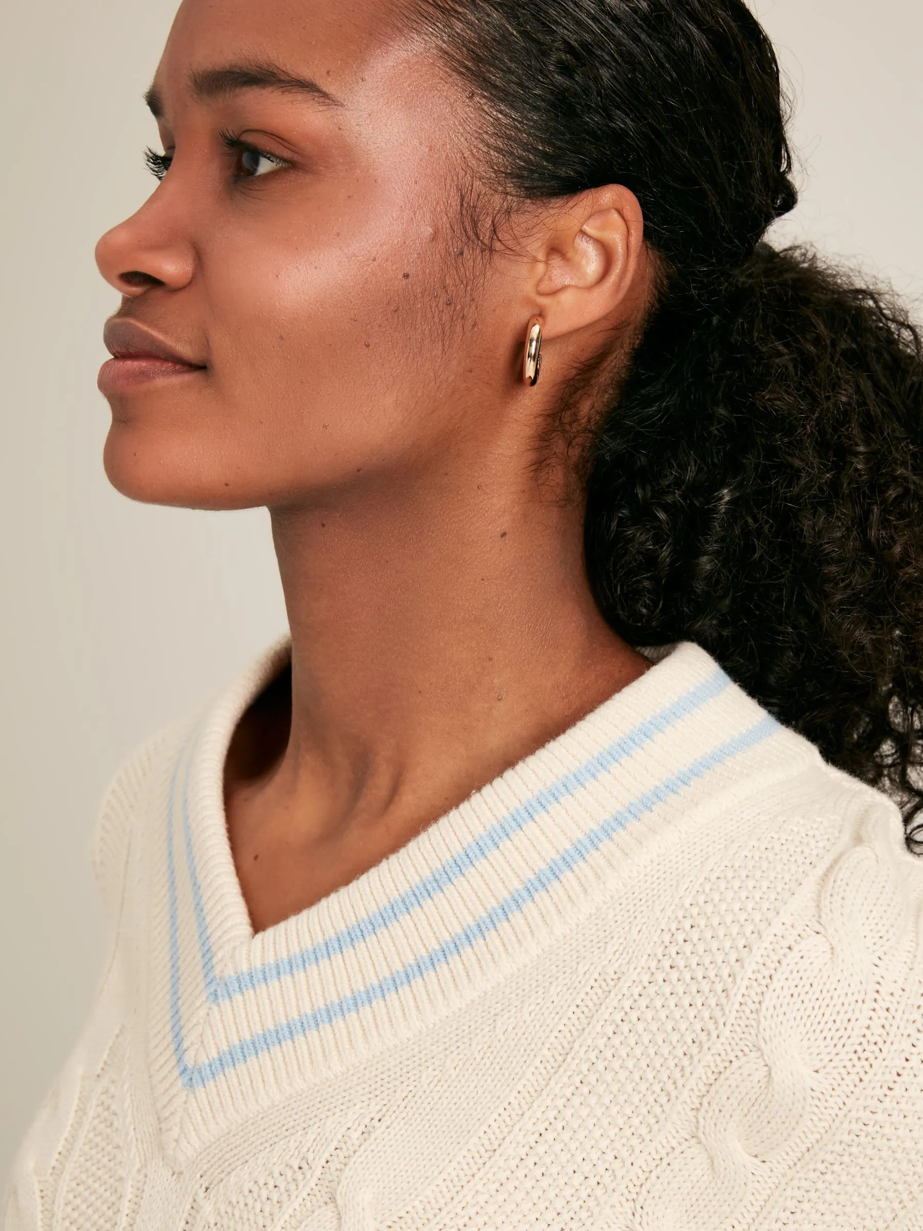 Cream & Blue Cable Knit Cricket Jumper