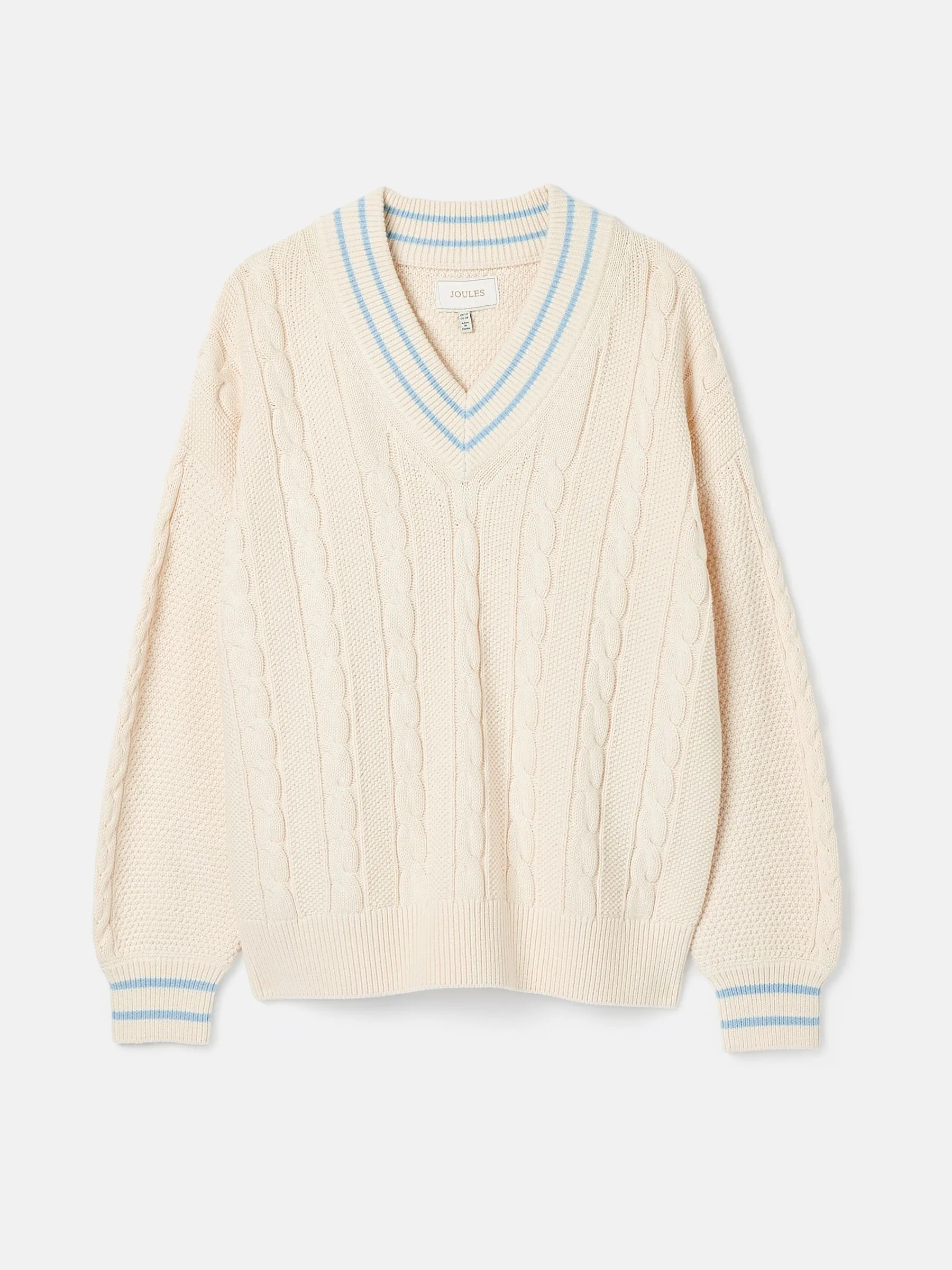 Cream & Blue Cable Knit Cricket Jumper