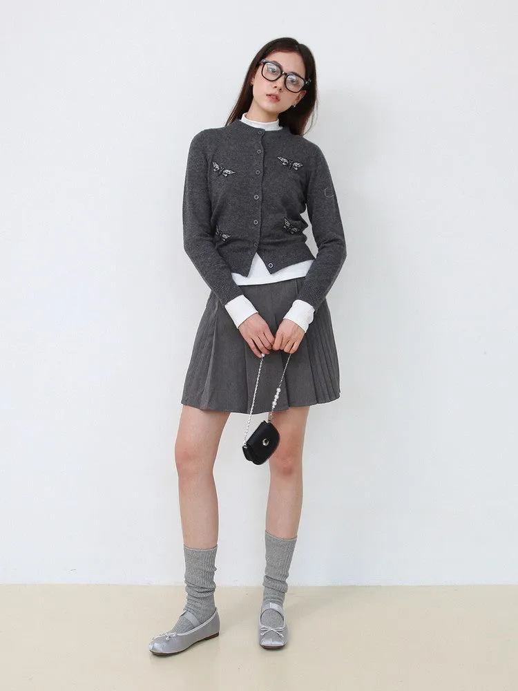 Crew-Neck Butterfly Slim Simple Cardigan