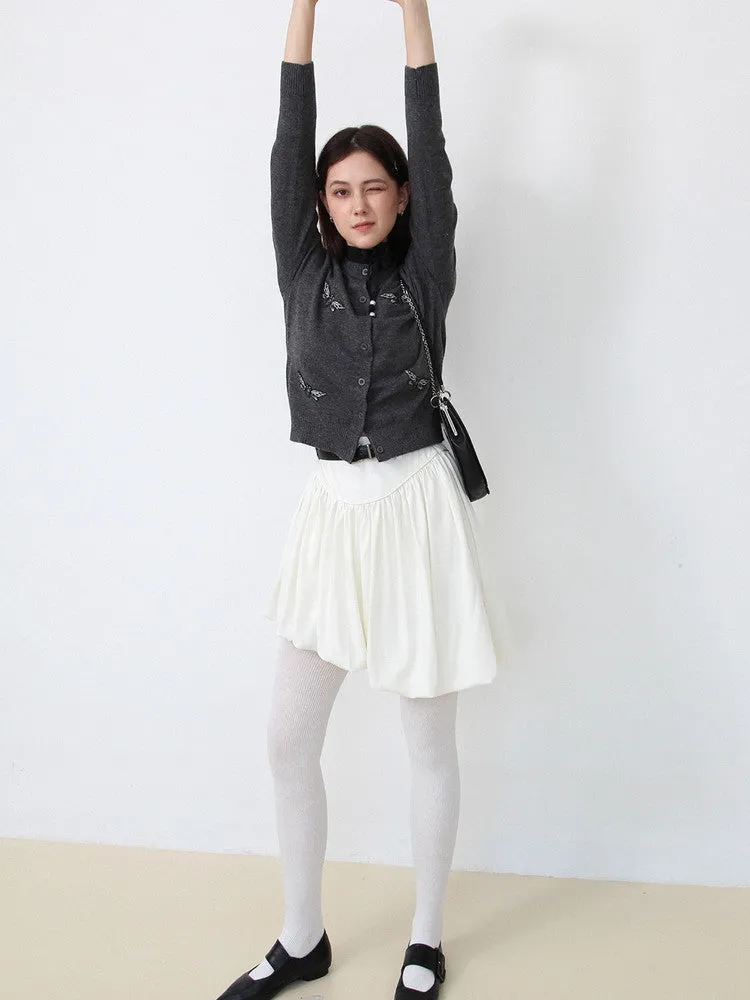 Crew-Neck Butterfly Slim Simple Cardigan