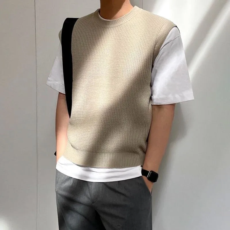 Crew Neck Ribbed Knit Vest