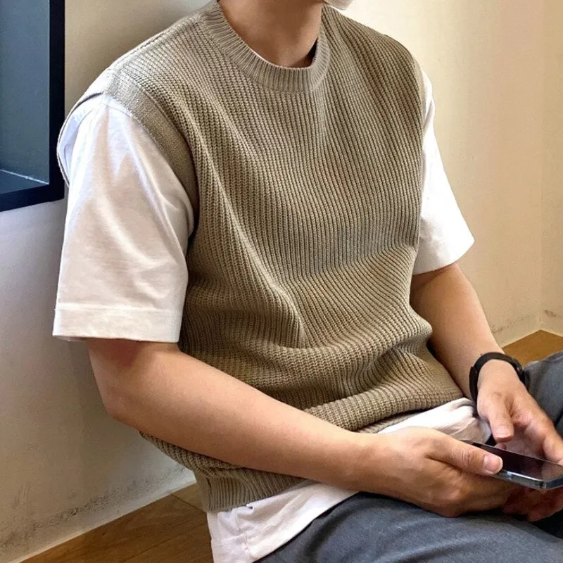 Crew Neck Ribbed Knit Vest