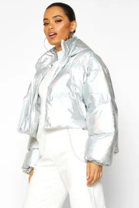 Cropped Holographic Puffer Jacket