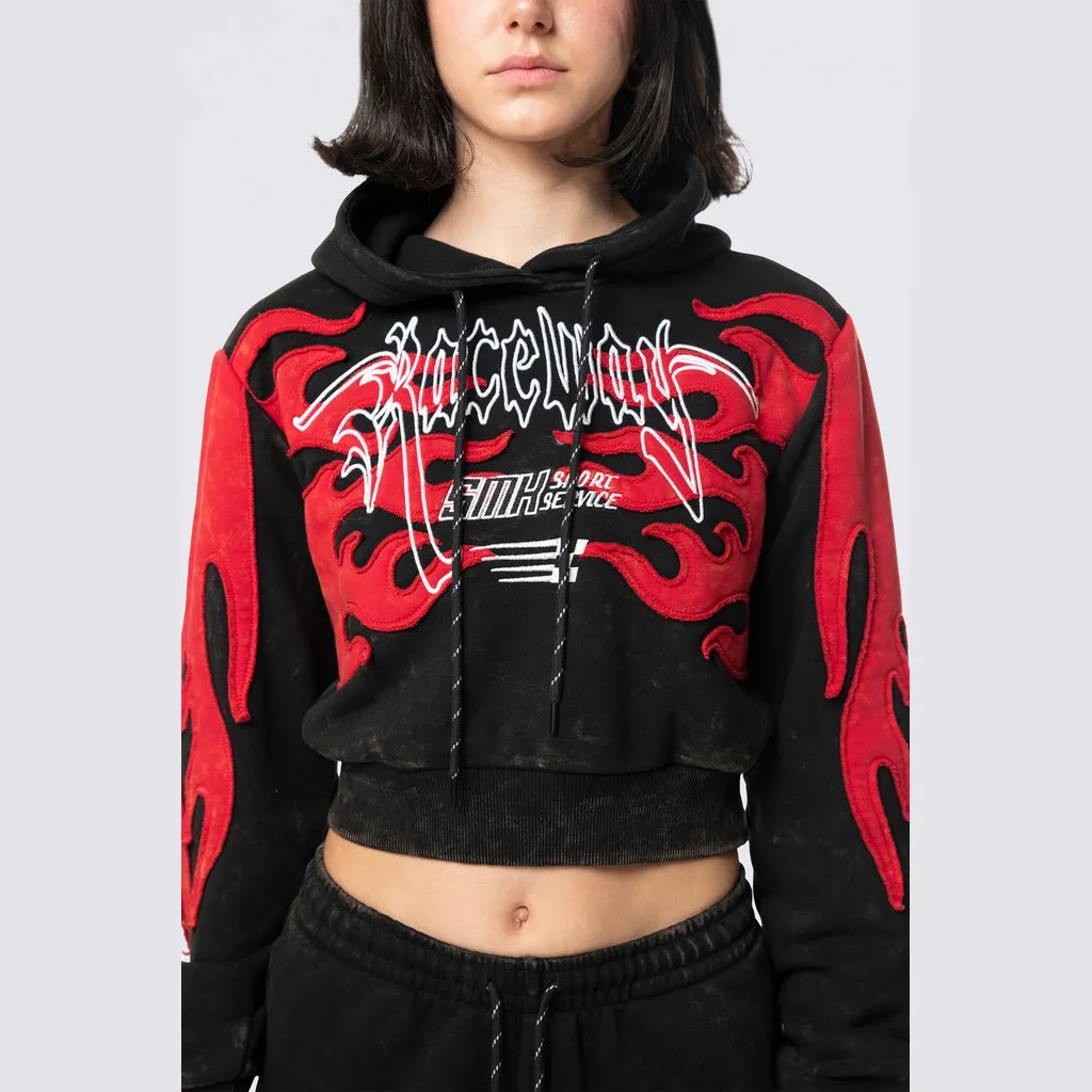 Cropped Racing Hoodie - Black