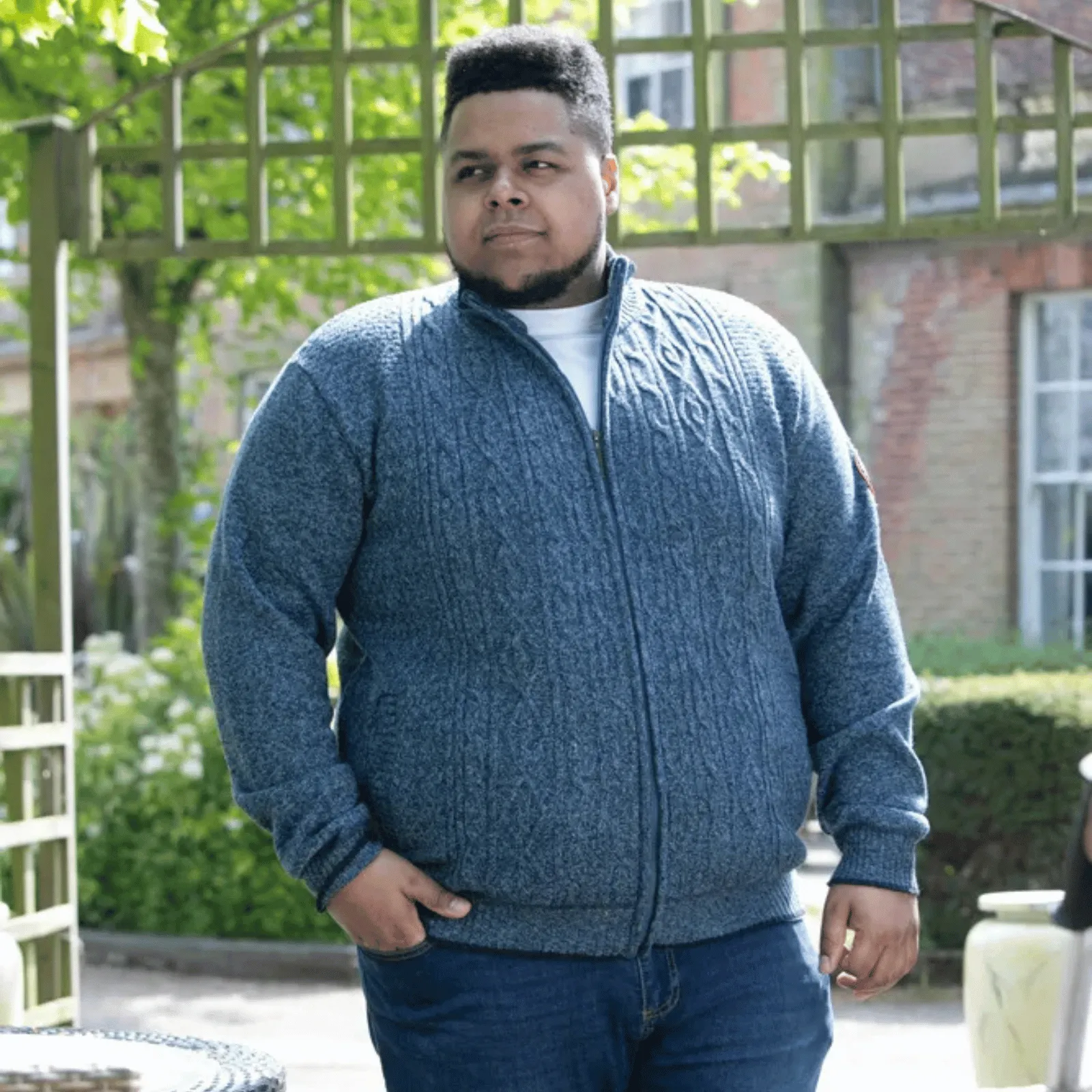 D555 Mens Eccles Big & Tall Cable Knit Full Zip Jacket