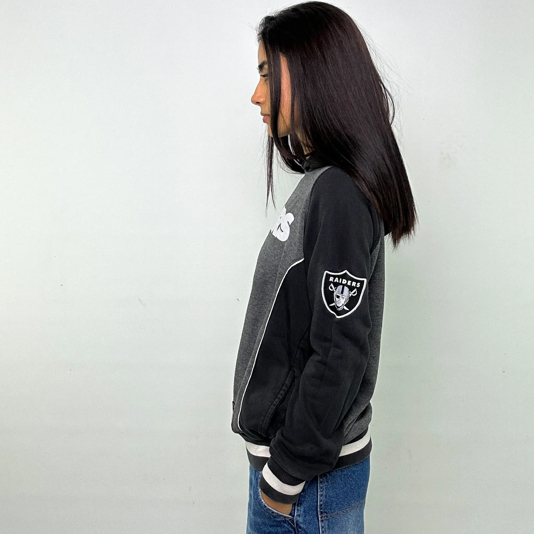 Dark Grey y2ks NFL Spellout Hoodie Sweatshirt (M)