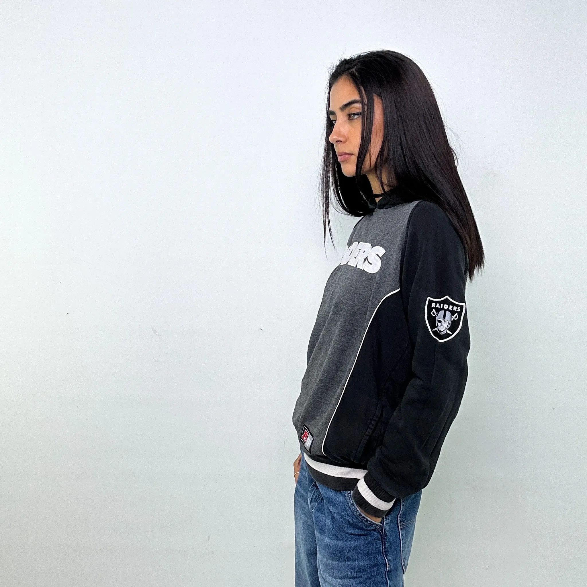 Dark Grey y2ks NFL Spellout Hoodie Sweatshirt (M)