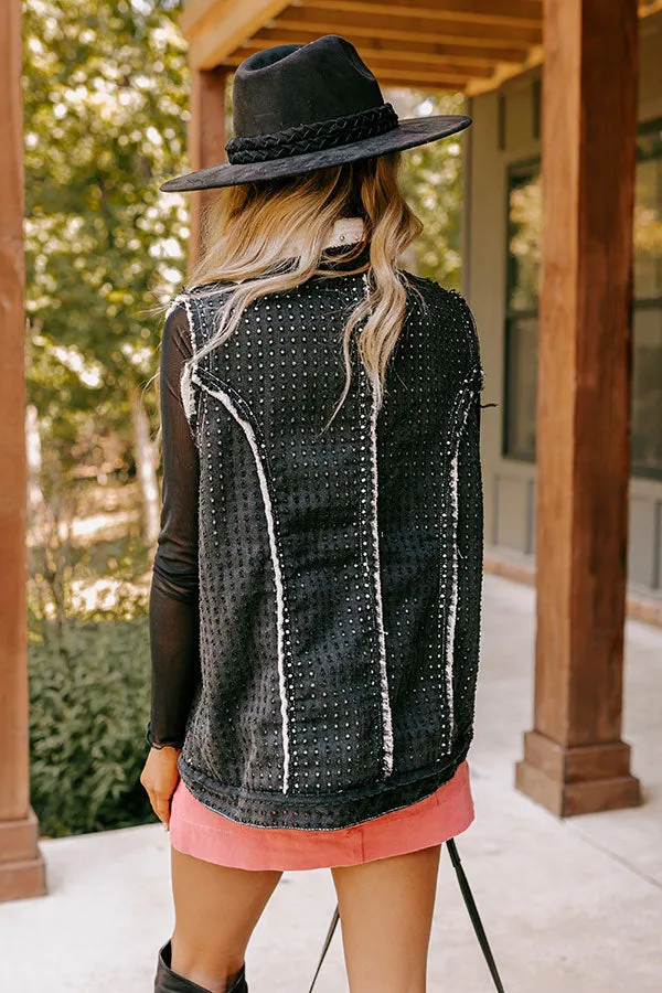 Denver Dreams Pearl Embellished Denim Vest in Black