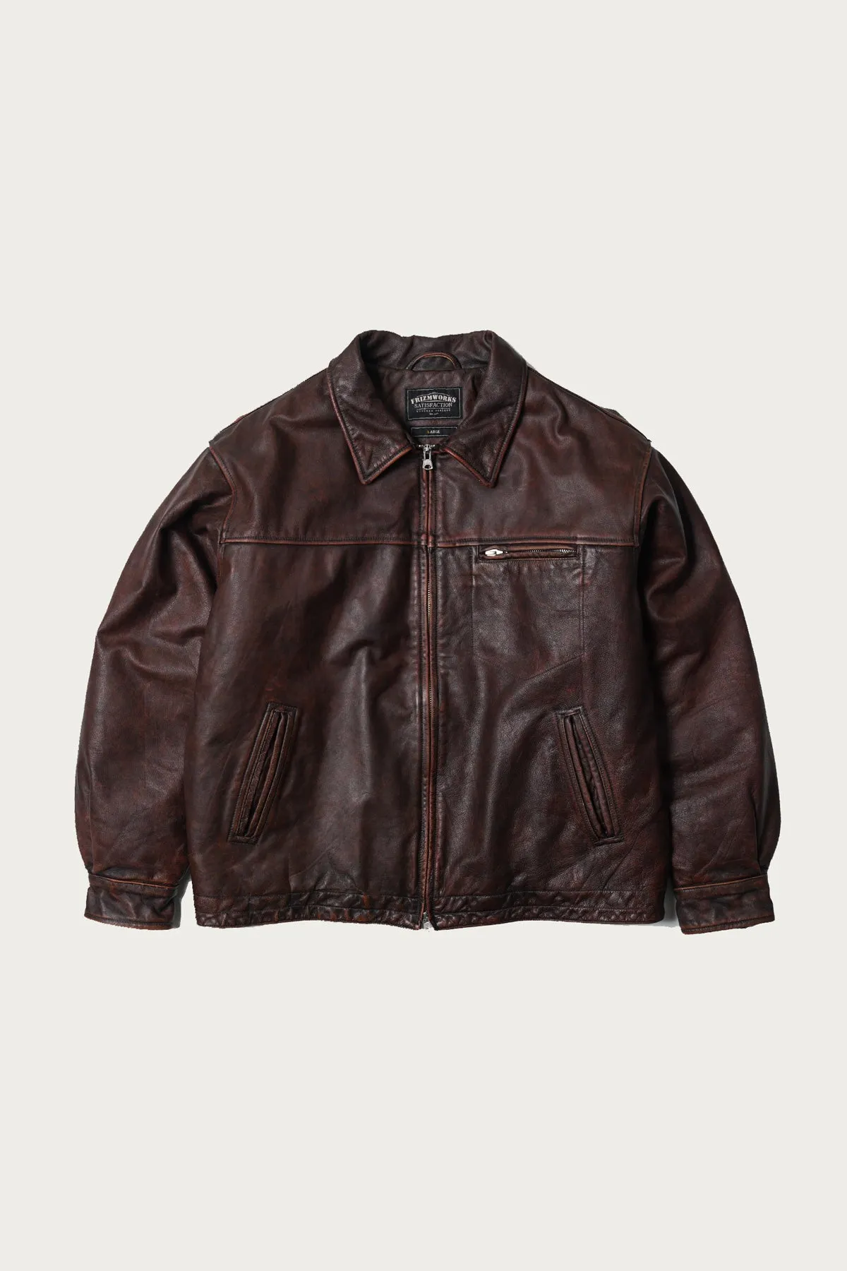 Destroyed Cowhide Leather Jacket - Washed Brown