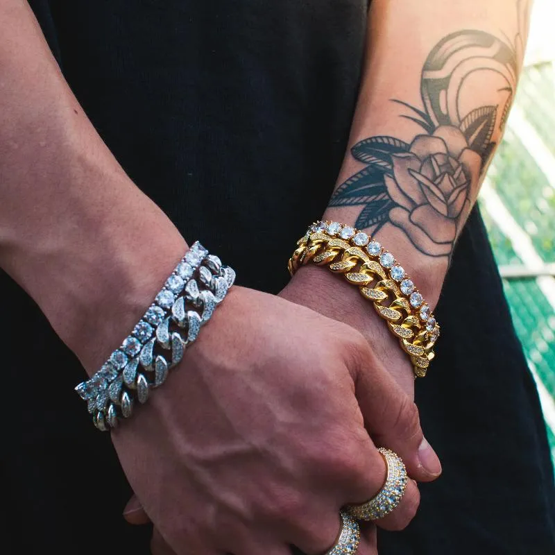 Diamond Cuban Link (12mm) + Tennis Bracelet (6mm) Bundle in White/Yellow Gold