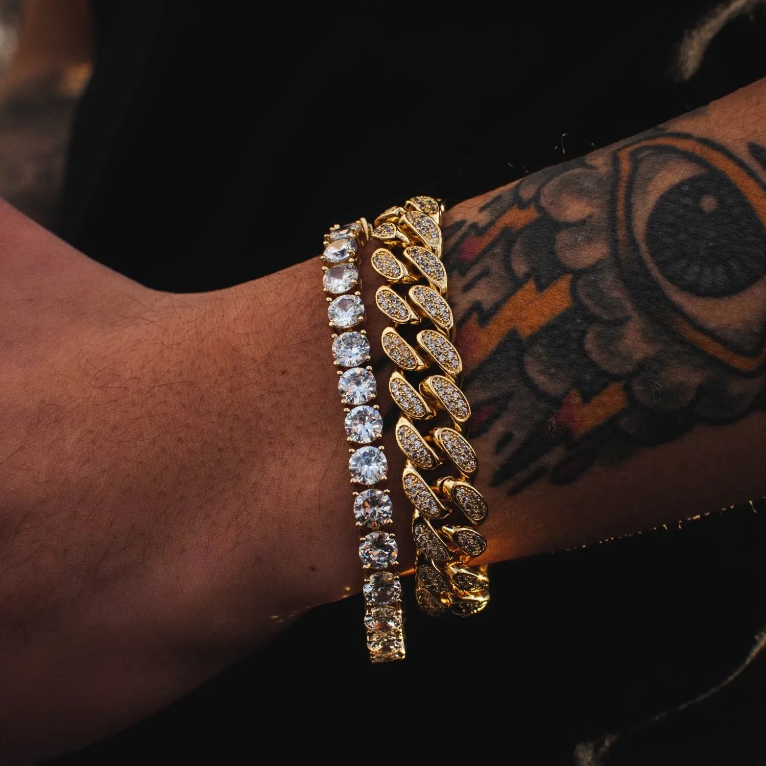 Diamond Cuban Link (12mm) + Tennis Bracelet (6mm) Bundle in White/Yellow Gold
