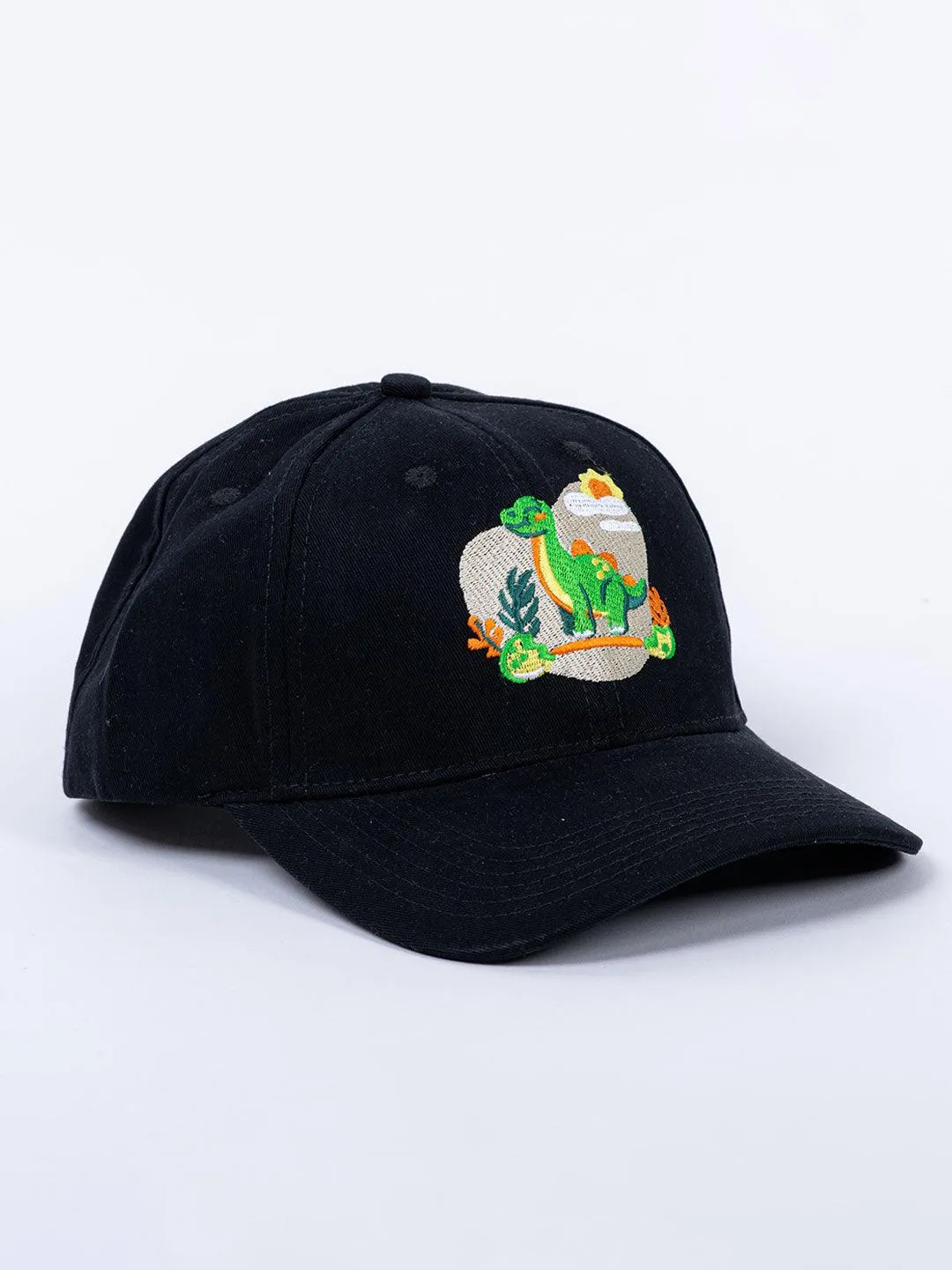 Dinosaur Embroidered Black Free Size Unisex Baseball Caps