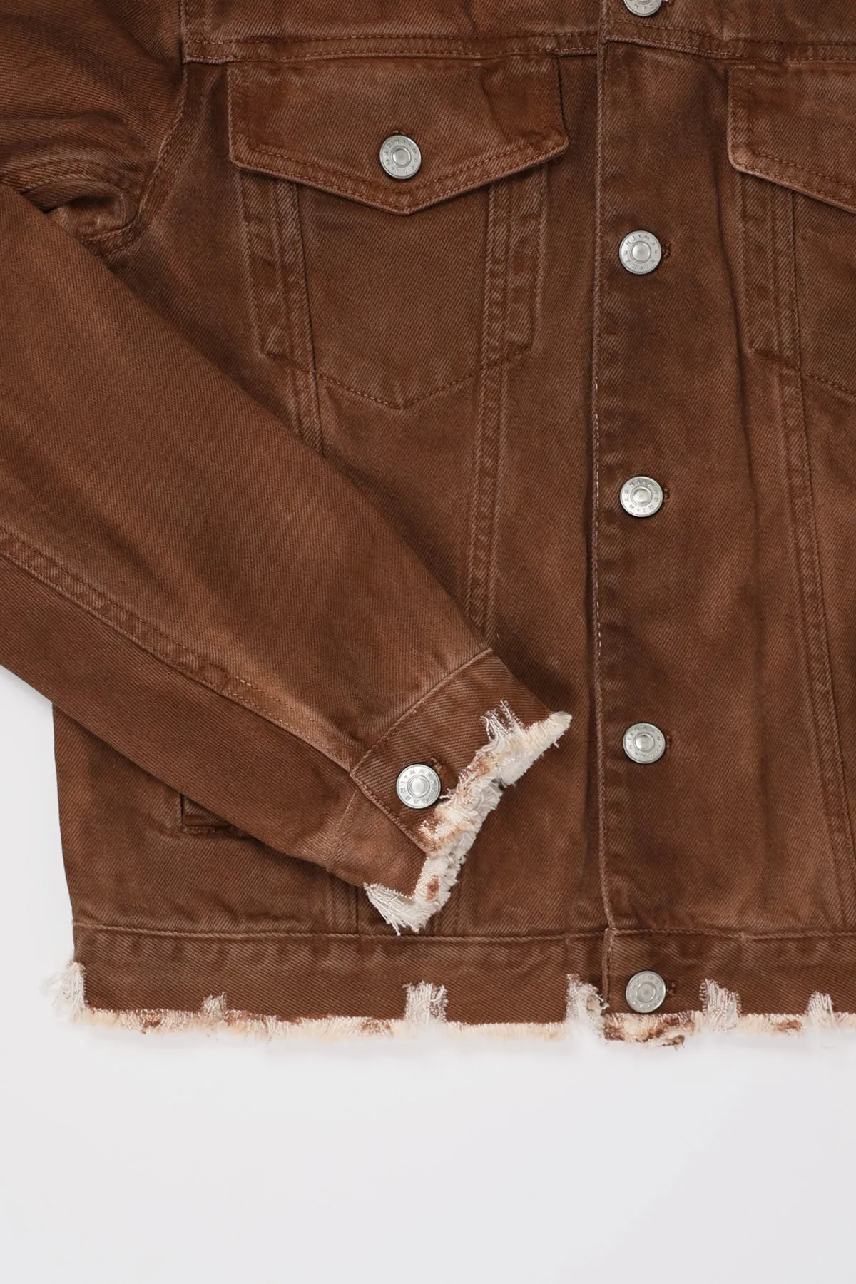 Distressed Denim Jacket - Brown Garment Dye