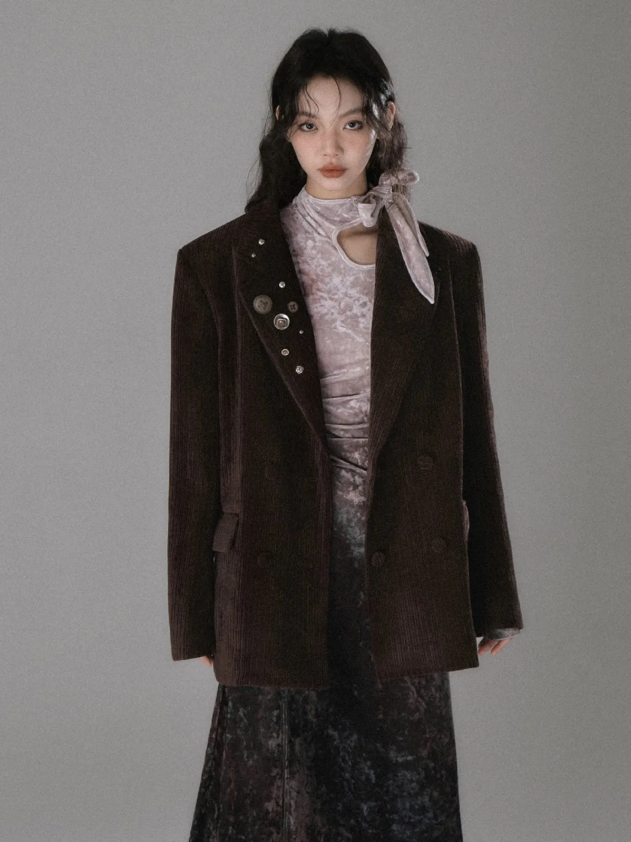Double Breasted Loose Corduroy Jacket