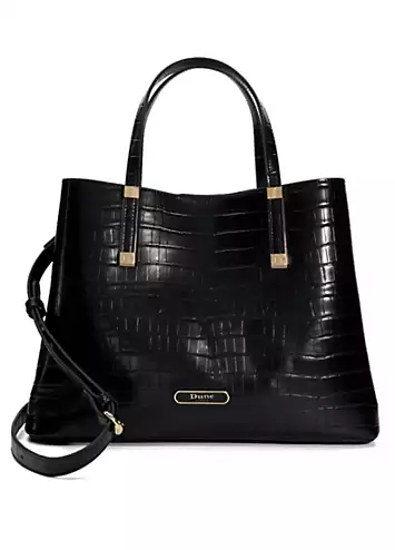 Dune London Dorry Black Croc Branded Hardware Tote Bag | Grattan