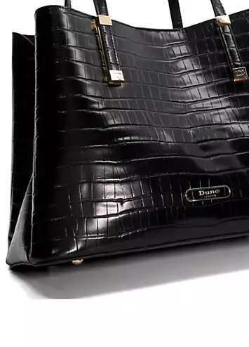 Dune London Dorry Black Croc Branded Hardware Tote Bag | Grattan