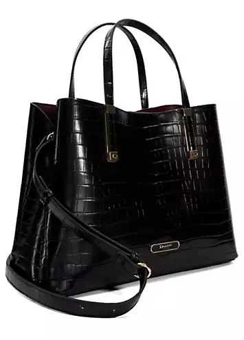 Dune London Dorry Black Croc Branded Hardware Tote Bag | Grattan