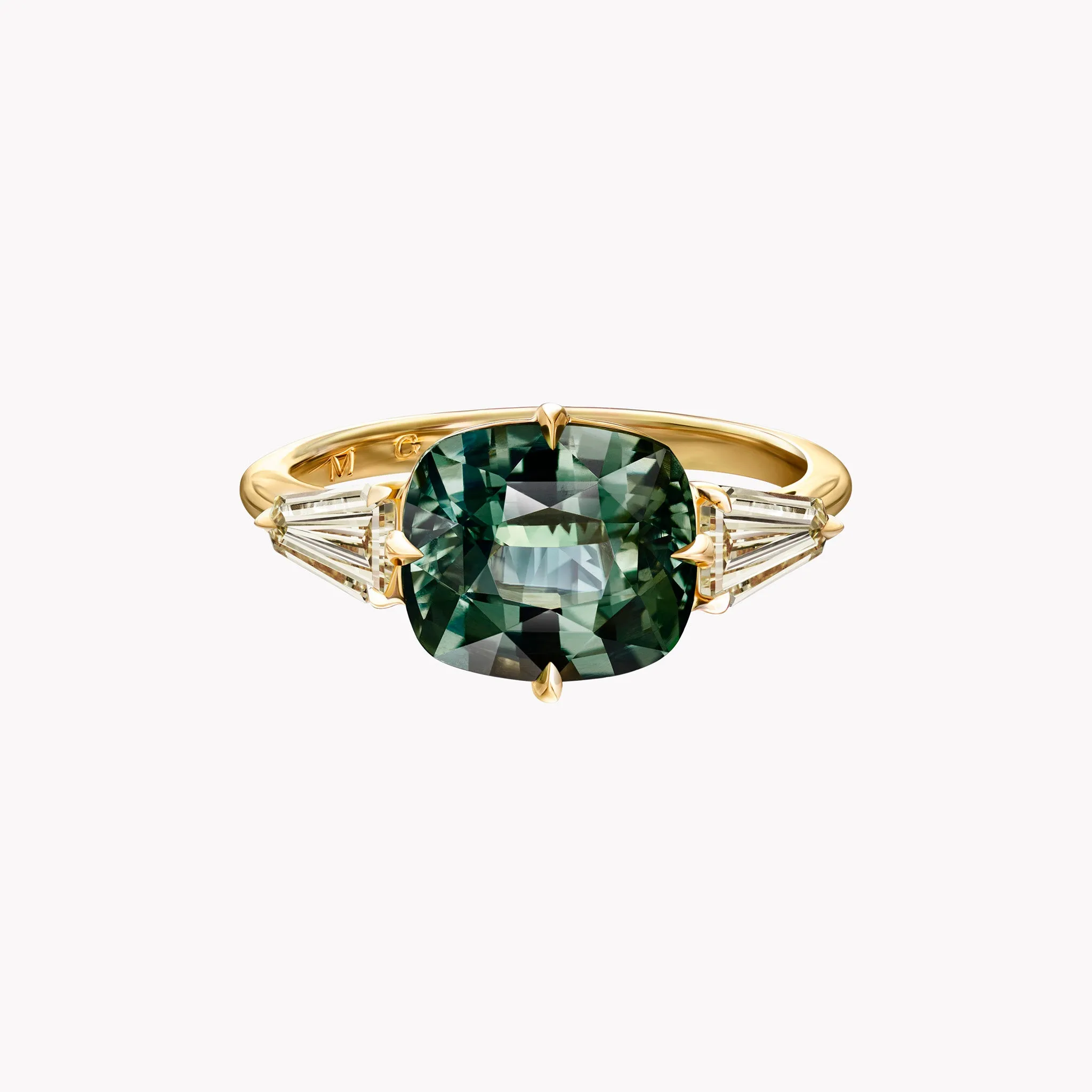 East-West Green Sapphire & Diamond Ring