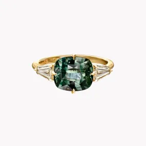 East-West Green Sapphire & Diamond Ring