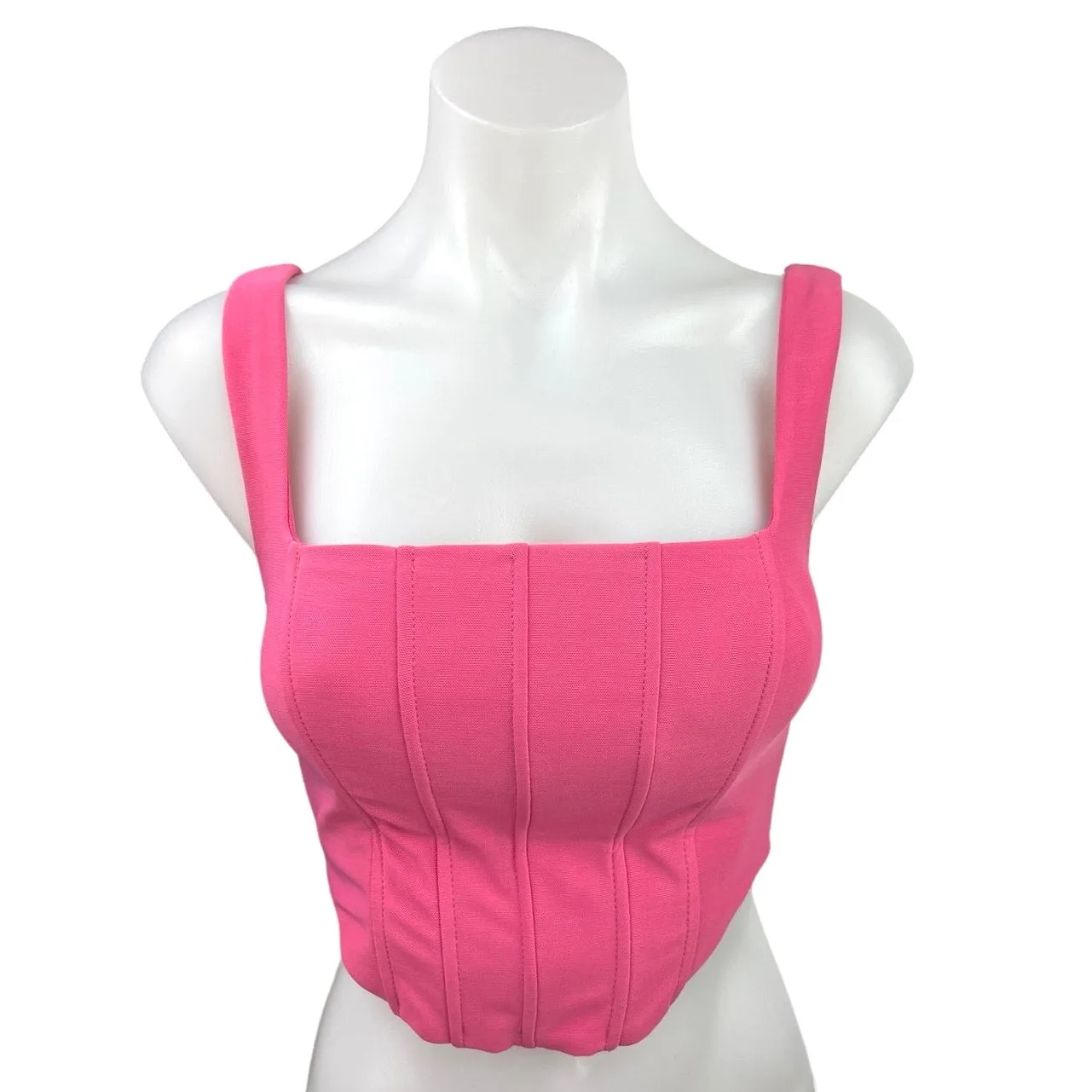 Edikted Isla Pink Square Neck Sleeveless Wide Strap Corset Crop Tank Top Size S