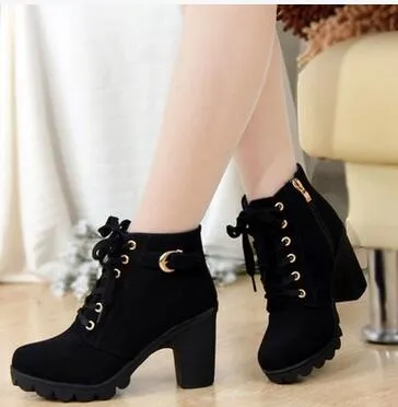 EFFGT 2017 New Autumn Winter Women Boots High Quality Solid Lace-up European Ladies shoes PU Leather Fashion Boots Free Shipping