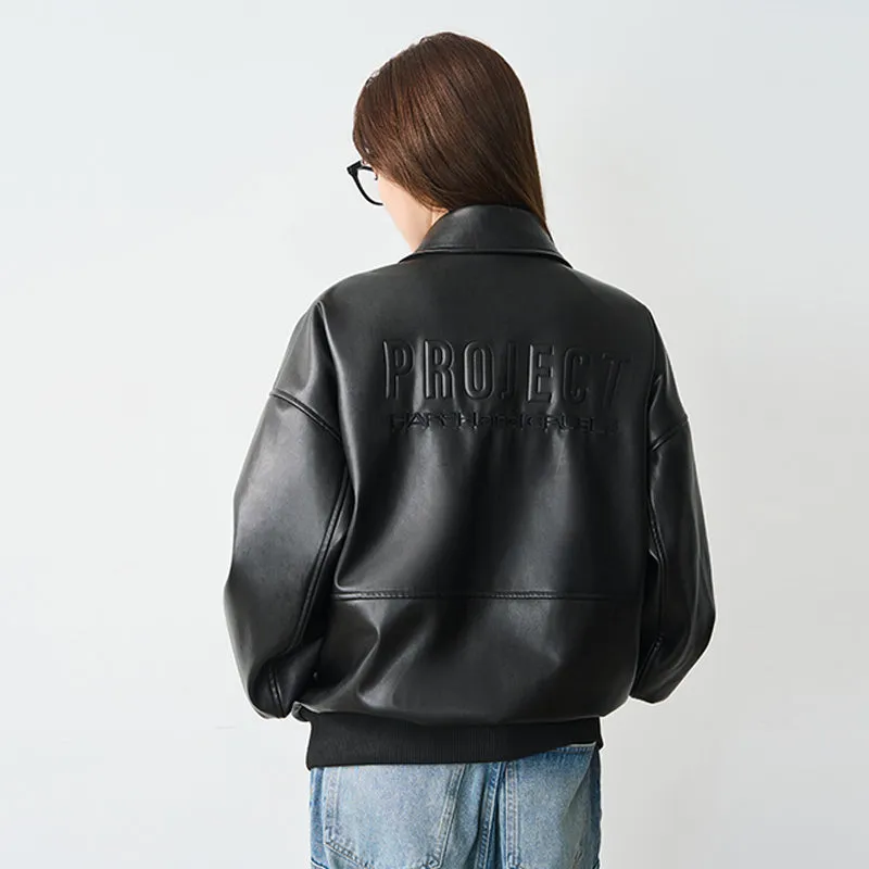 Embossed PU Leather Embroidered Jacket