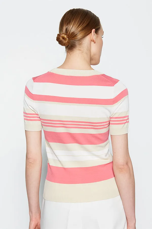 Escorpion TRICOLOR PINK STRIPED ROUND-NECK SWEATER
