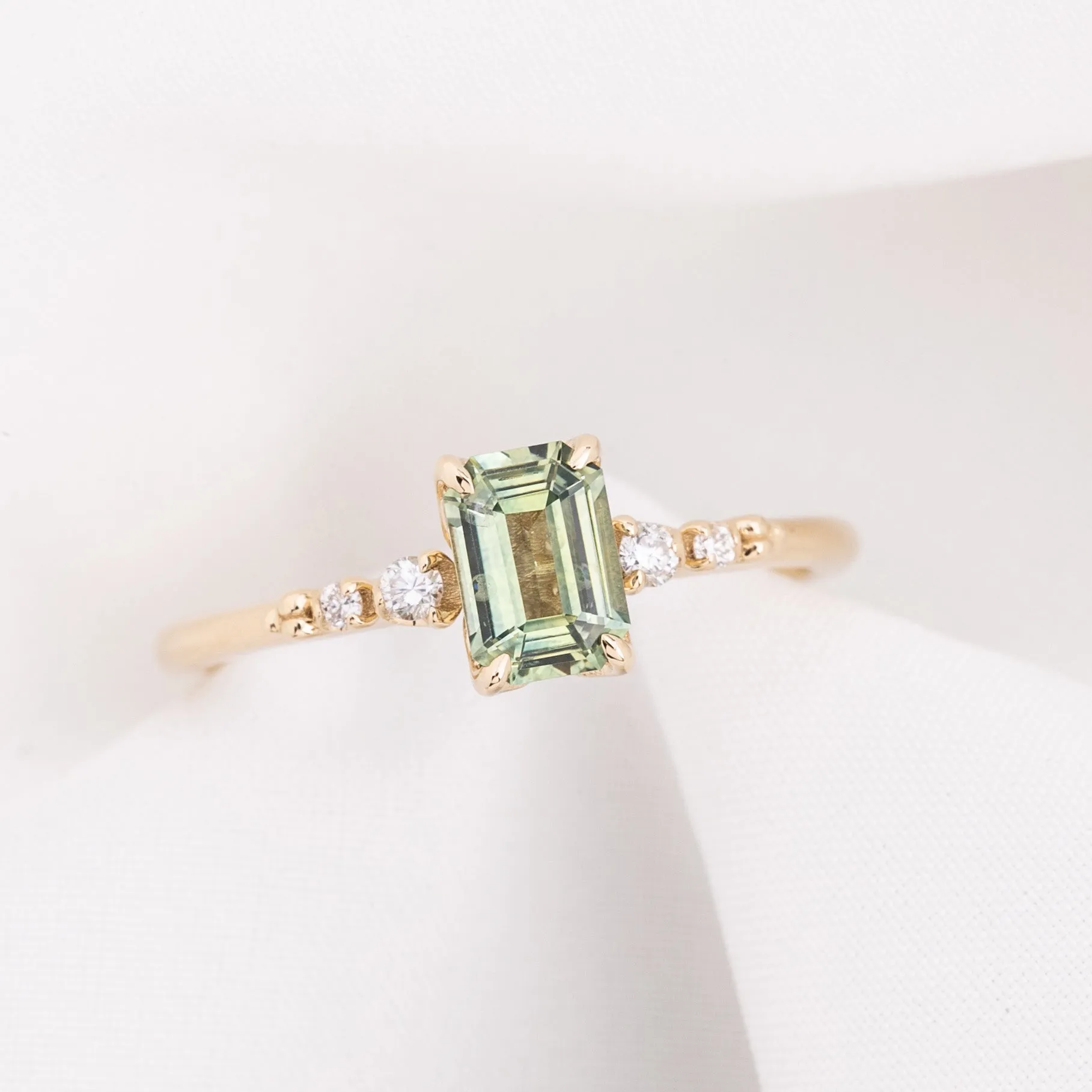 Estel Luxe Ring 0.83ct Light Green Montana Sapphire, 14k Yellow Gold (One of a kind)