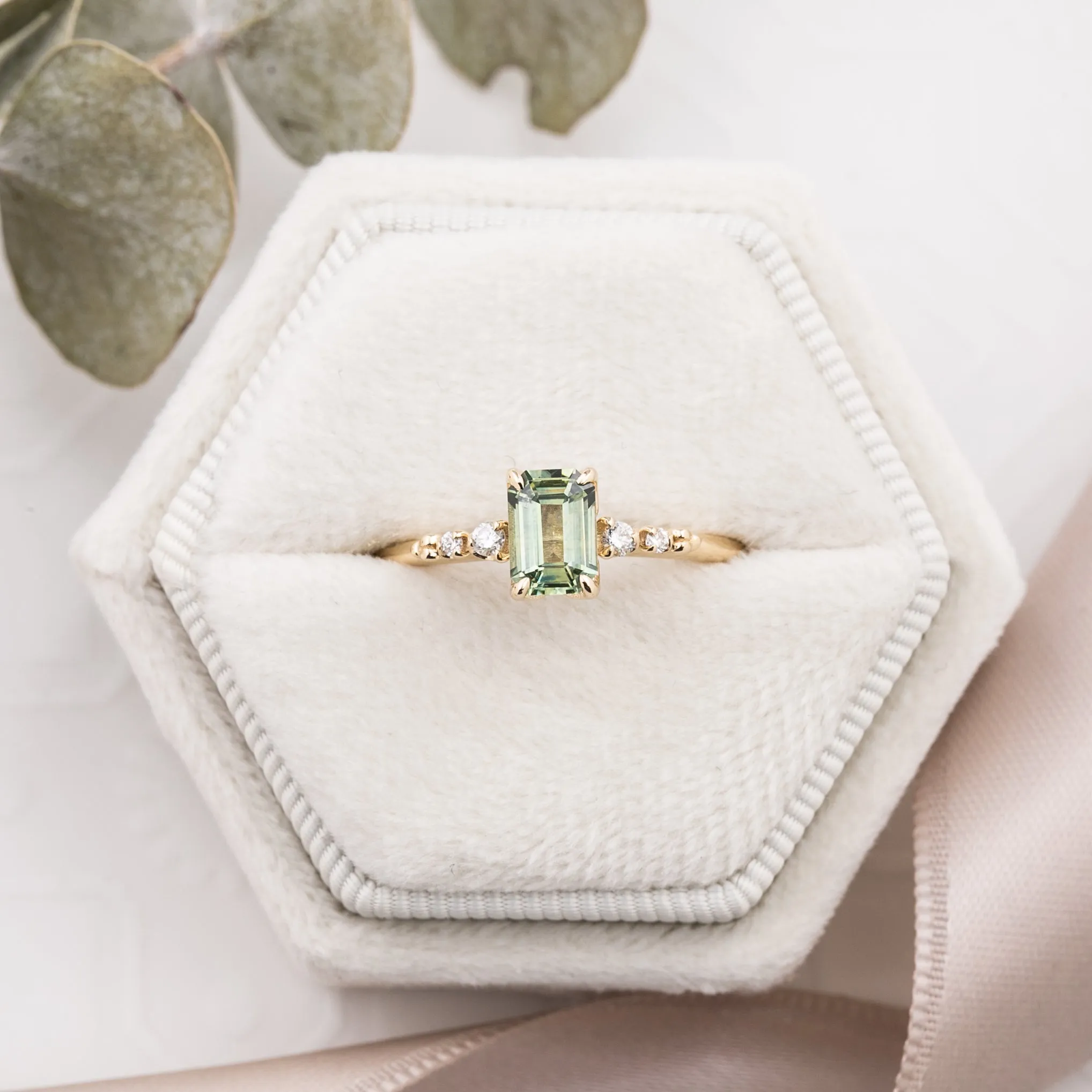 Estel Luxe Ring 0.83ct Light Green Montana Sapphire, 14k Yellow Gold (One of a kind)