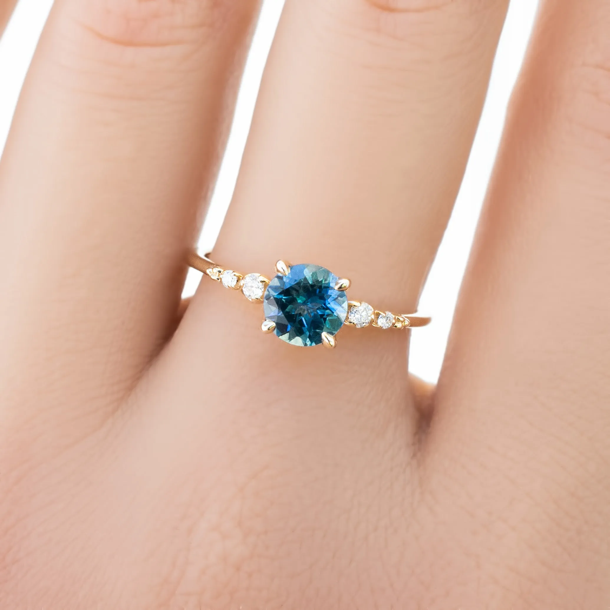 Estel Luxe Ring 1.15ct Parti Blue Green Montana Sapphire, 14K Yellow Gold (One of a kind)