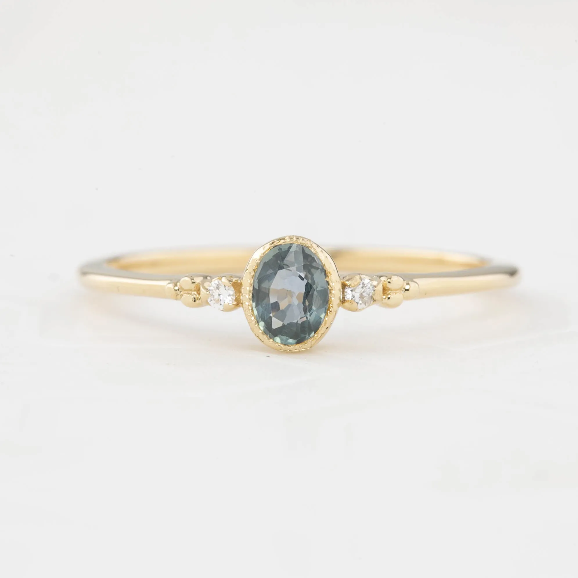 Estel Ring 0.3ct Unheated Oval Blue Green Sapphire, 14k yellow gold