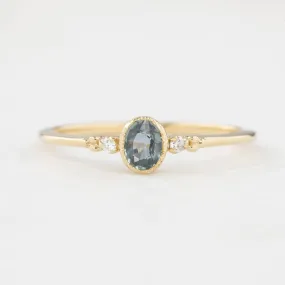 Estel Ring 0.3ct Unheated Oval Blue Green Sapphire, 14k yellow gold