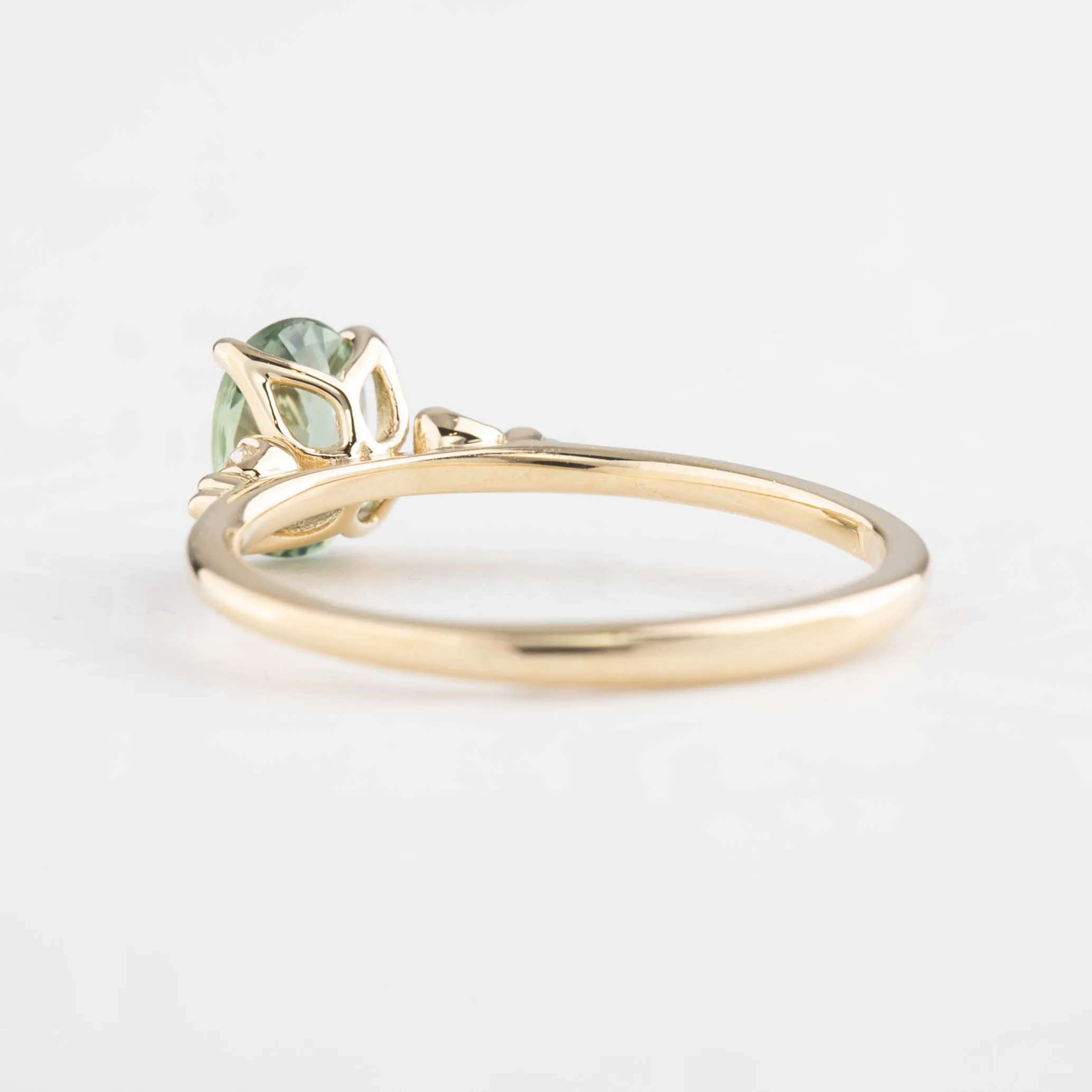 Estel Ring 0.9ct Light Green Unheated Oval Sapphire, 14K Yellow Gold (One of a kind)