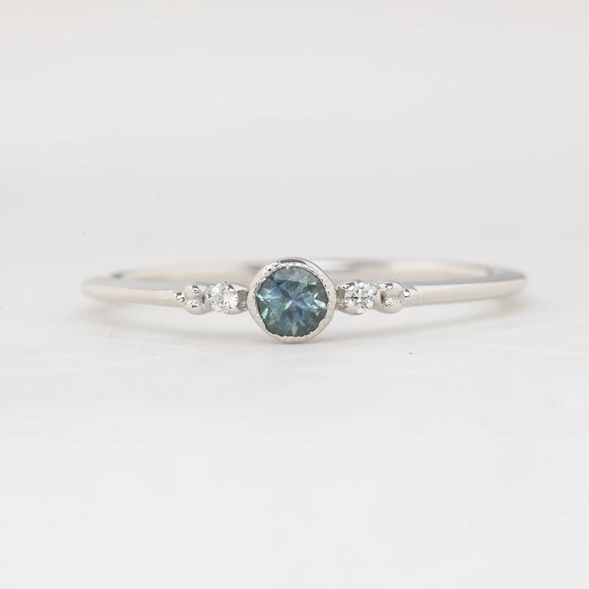 Estel Ring - 3.25mm 0.20ct Blue Green Montana Sapphire, 14k White Gold