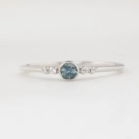 Estel Ring - 3.25mm 0.20ct Blue Green Montana Sapphire, 14k White Gold