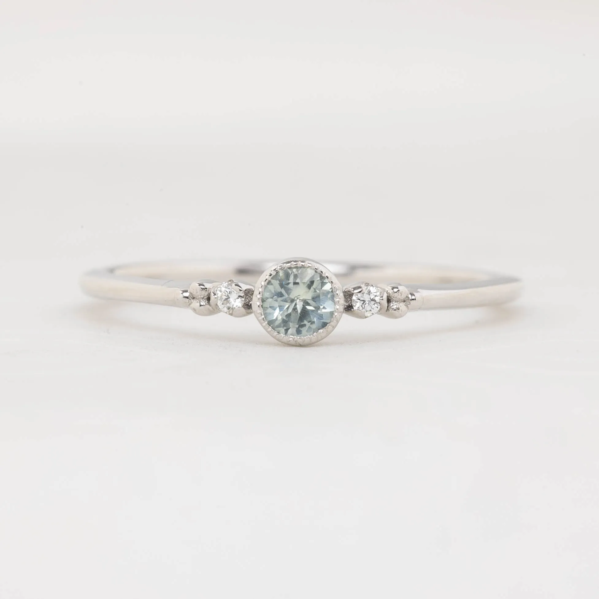 Estel Ring - 3.25mm 0.20ct Light Green Montana Sapphire, 14k White Gold