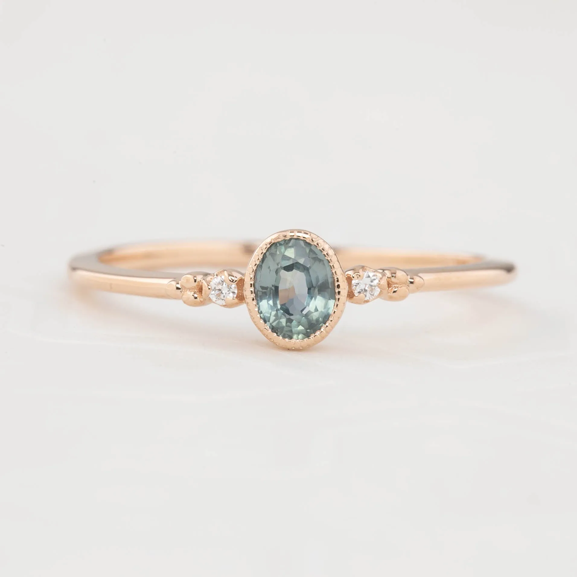 Estel Ring - 4.6x3.6mm 0.3ct Unheated Blue Green Sapphire, 14k Rose Gold