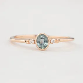 Estel Ring - 4.6x3.6mm 0.3ct Unheated Blue Green Sapphire, 14k Rose Gold