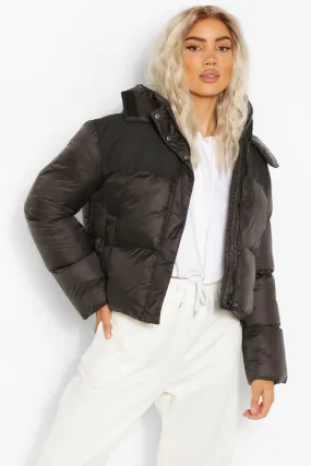 Fabric Paneled Puffer Jacket