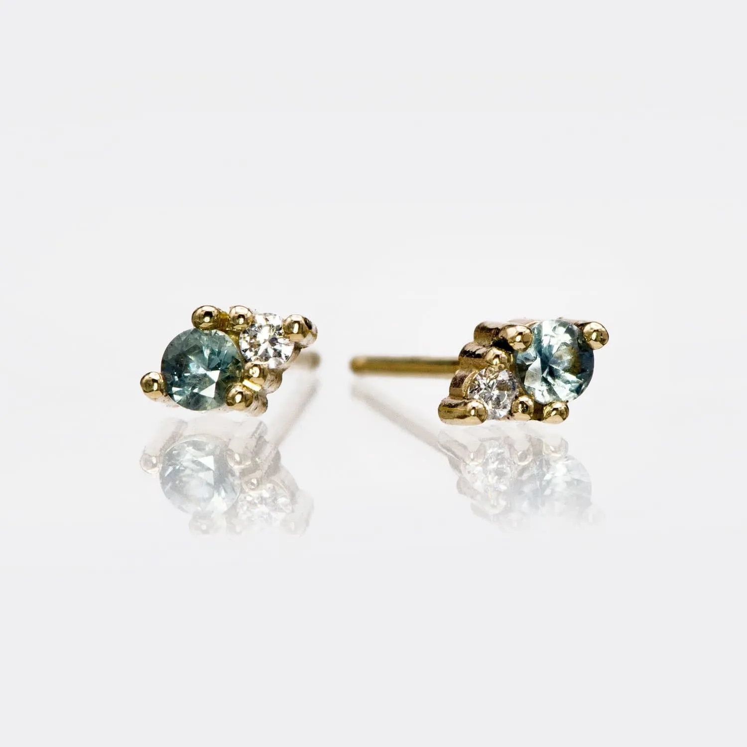 Fair Trade Blue-Green Montana Sapphire & Diamond Stud Earrings