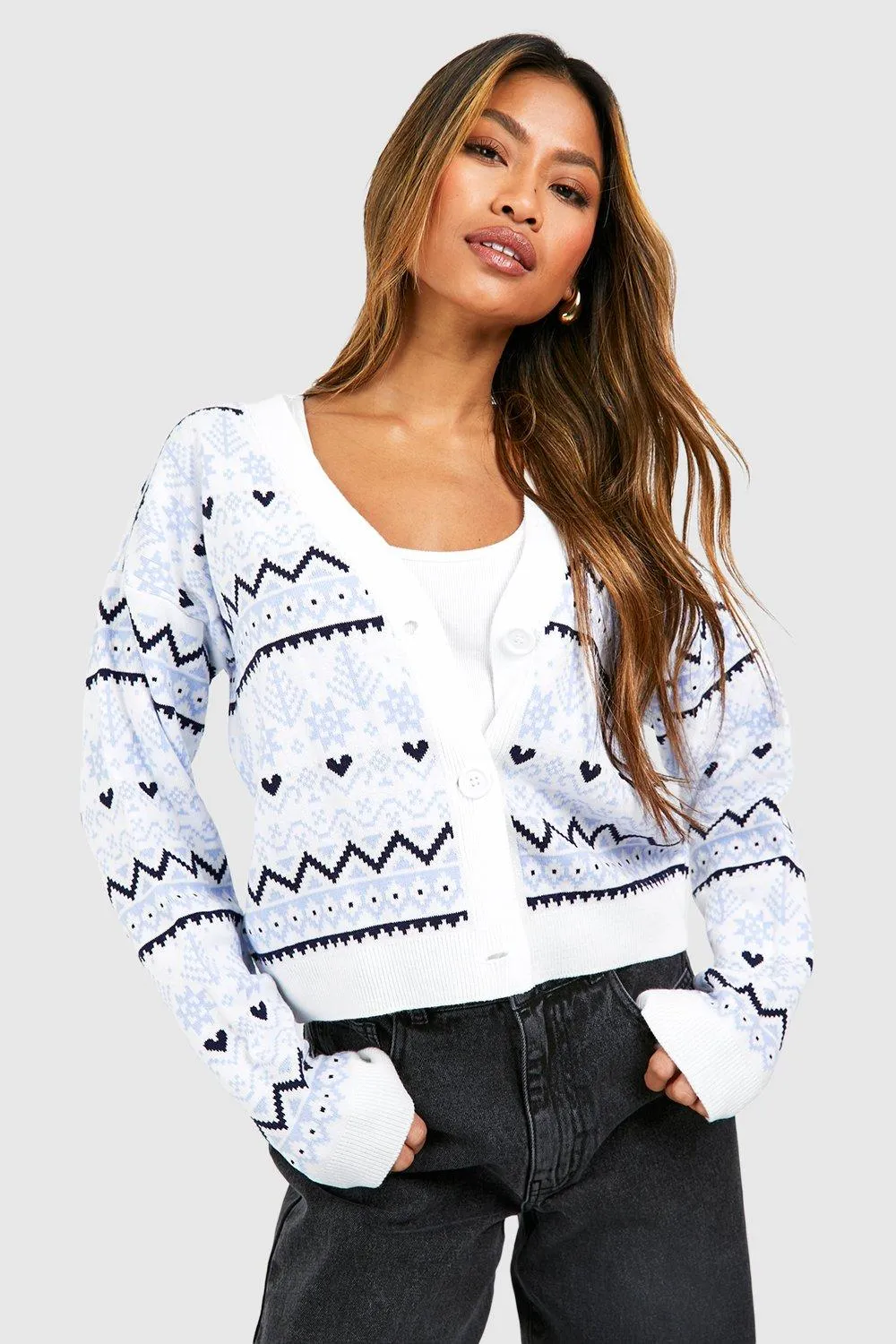 Fairisle Snowflake Christmas Crop Cardigan