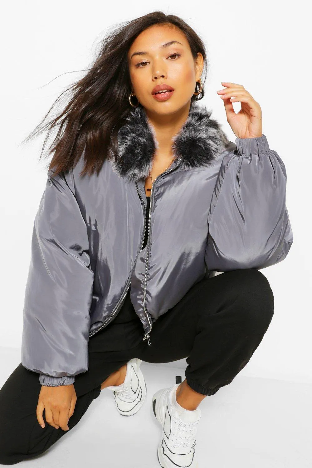 Faux Fur Collar Puffer Jacket