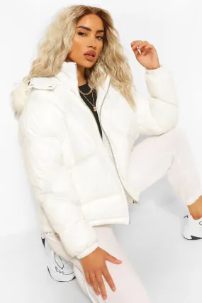 Faux Fur Trim Diamond Quilt Puffer Jacket