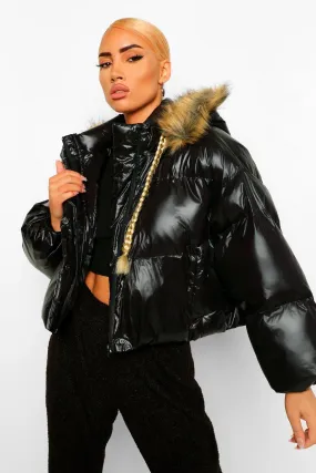 Faux Fur Trim Hooded Puffer Jacket