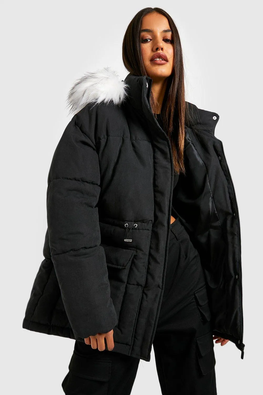 Faux Fur Trim Puffer Jacket
