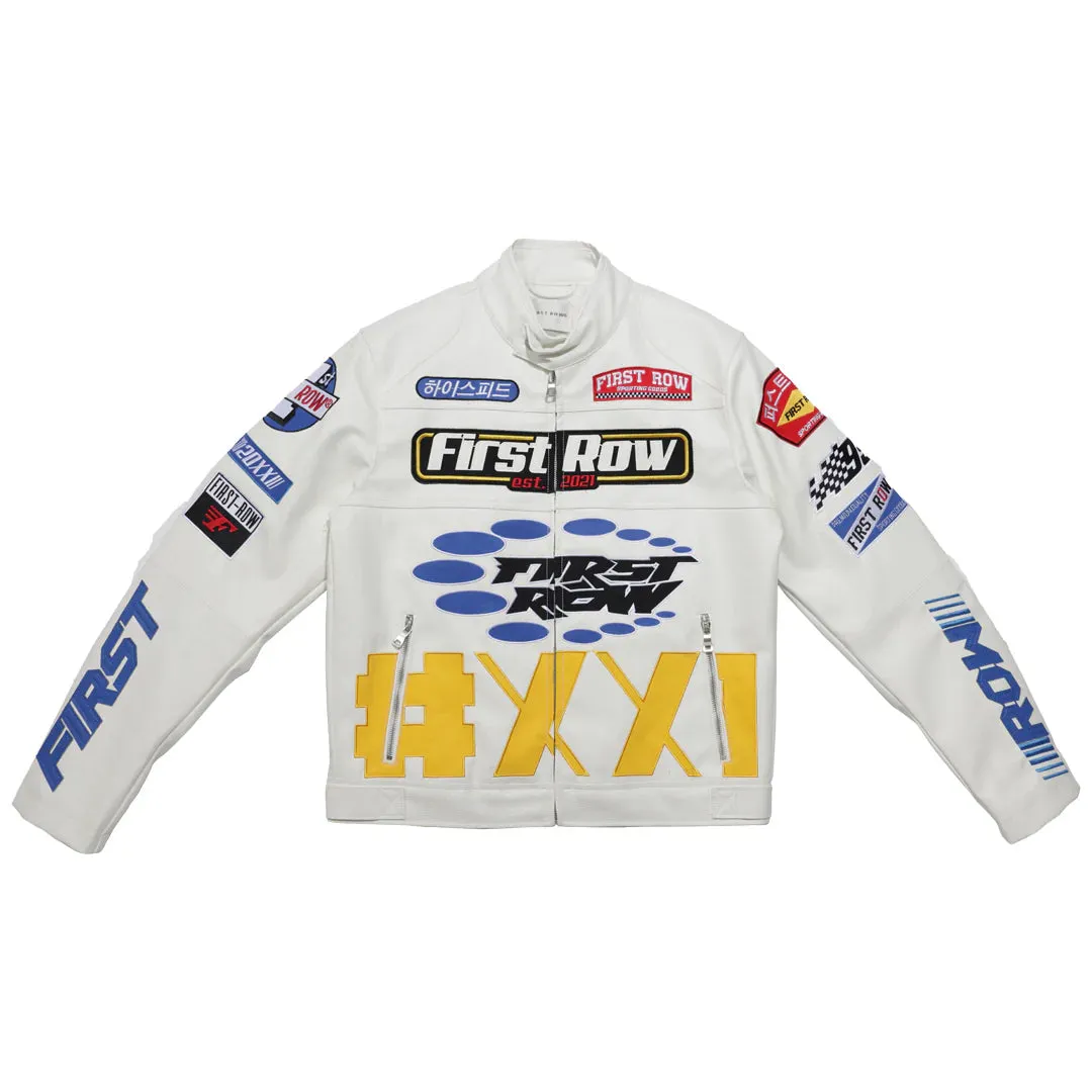 First Row Motor Racing Leather White Jacket 