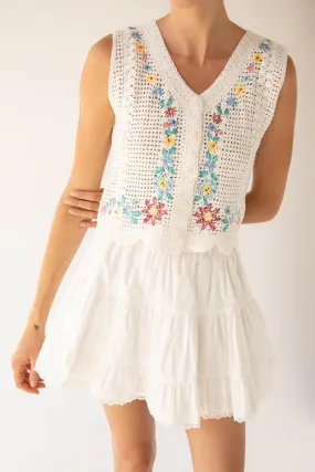 FLORAL EMBROIDERED CROCHET VEST