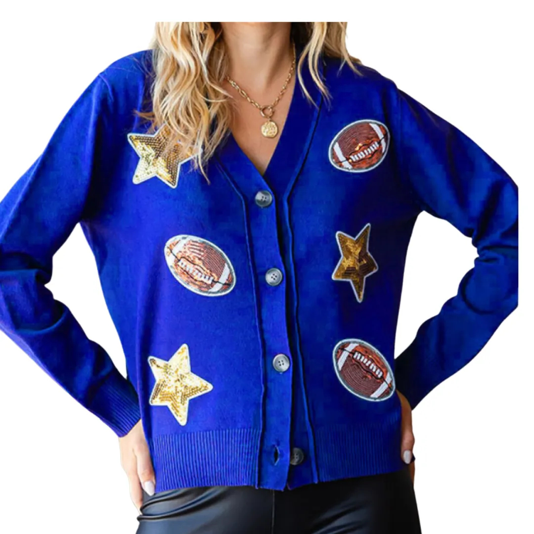 FOOTBALL SEQUIN CARDIGAN BLUE